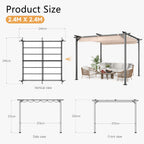 Outdoor Retractable Pergola with Canopy 2.4m/3m for Garden Lawn Patio Gazebo