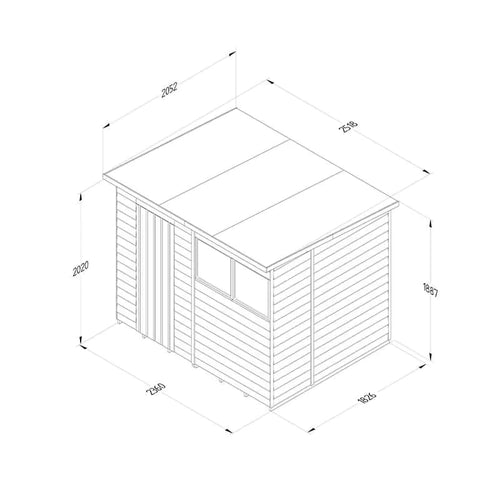 Forest 4Life Overlap Pressure Treated Pent Wooden Shed 8x6 - 25 Year Guarantee And Base Kit Included
