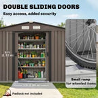 Outsunny 9 x 6ft Metal Garden Shed, Outdoor Storage Tool House with Ventilation Slots, Foundation Kit and Lockable Double Doors, Brown