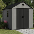 Pro Grade 6ft x 8ft Premium Plastic Double Door Garden Shed - Grey/Anthracite Wood Touch Texture