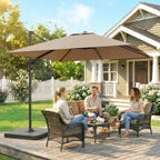 Outsunny 2.4 x 2.4 m Cantilever Parasol with Umbrella Weights, UPF50+ Offset Outdoor Umbrella w/ Easy Tilt Adjustment, Khaki