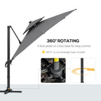 Outsunny 3 x 3(m) Aluminum Sun Square Canopy Top w/ Adjustable Pole Angle Dark Grey
