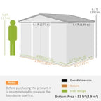 Outsunny 9 x 6ft Steel Garden Shed, Outdoor Storage Tool House with Vents, Foundation and Lockable Double Doors, Brown