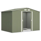 Outsunny 9 x 6ft Metal Garden Shed, Waterproof Outdoor Bike Storage Shed Galvanised with Vents, Foundation Kit, Apex Roof and Lockable Double Doors for Patio Lawn, Light Green