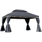 GardenPro Aluminium Garden Gazebo 3x4m Pavilion - Two Tier Canopy With Nets And Curtains