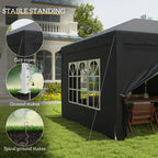3 x 6m Garden Pop Up Gazebo, Wedding Party Tent with Sidewalls, Windows, Carry Bag, Black
