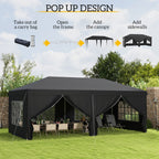 3 x 6m Garden Pop Up Gazebo, Wedding Party Tent with Sidewalls, Windows, Carry Bag, Black