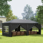 3 x 6m Garden Pop Up Gazebo, Wedding Party Tent with Sidewalls, Windows, Carry Bag, Black