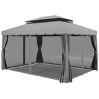 3 x 4m Aluminium Garden Gazebo, Pavilion Party Tent with Nets and Curtains, Light Grey