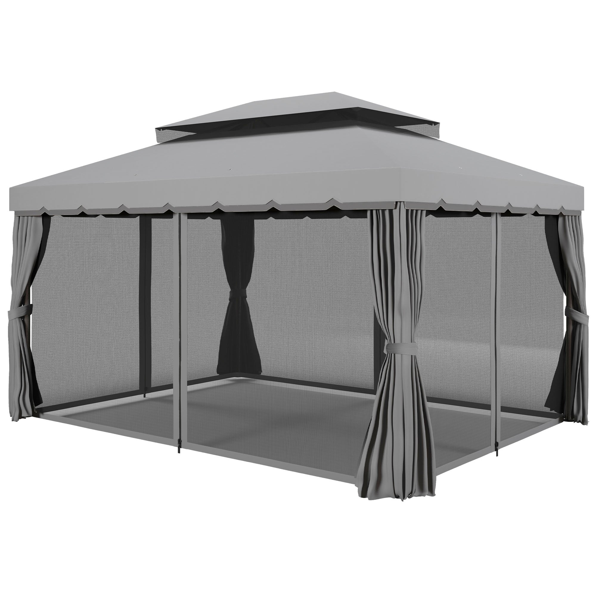 3 x 4m Aluminium Garden Gazebo, Pavilion Party Tent with Nets and Curtains, Light Grey