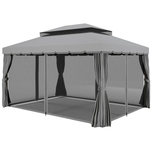 3 x 4m Aluminium Garden Gazebo, Pavilion Party Tent with Nets and Curtains, Light Grey
