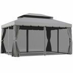 3 x 4m Aluminium Garden Gazebo, Pavilion Party Tent with Nets and Curtains, Light Grey
