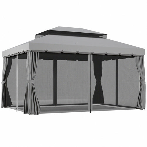 3 x 4m Aluminium Garden Gazebo, Pavilion Party Tent with Nets and Curtains, Light Grey