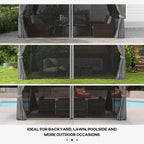 3 x 4m Aluminium Garden Gazebo, Pavilion Party Tent with Nets and Curtains, Light Grey